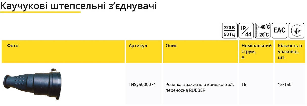 Розетка каучукова із захисною кришкою з/до переносна RUBBER IP44 TNSy5000074, фото 2