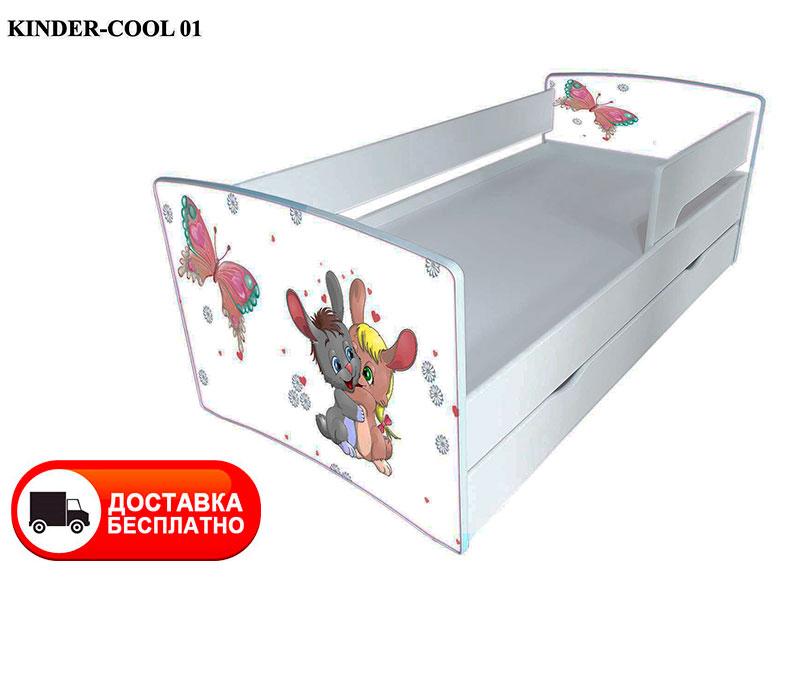 Дитяче ліжко Kinder Cool 01 Зайчики з висувним ящиком і захисним бортиком, спальне місце на ламелях