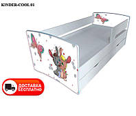 Дитяче ліжко Kinder Cool 01 Зайчики з висувним ящиком і захисним бортиком, спальне місце на ламелях