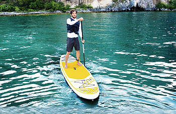 Дошка для SUP серфінгу BESTWAY SUP-БОРД 65329 Біло-жовтий (320-76-15 см) | Надувна дошка для серфінгу САП