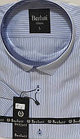 Рубашка мужская Berluti vk-0001 светло голубая классическая в полоску Турция с коротким рукавом