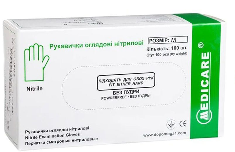 Рукавички Medicare нітрилові без пудри блакитні розмір M 100 шт/уп.