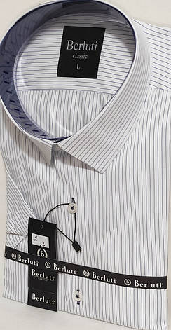 Сорочка чоловіча Berluti vd-0002 біла класична в смужку Туреччина з коротким рукавом, фото 3