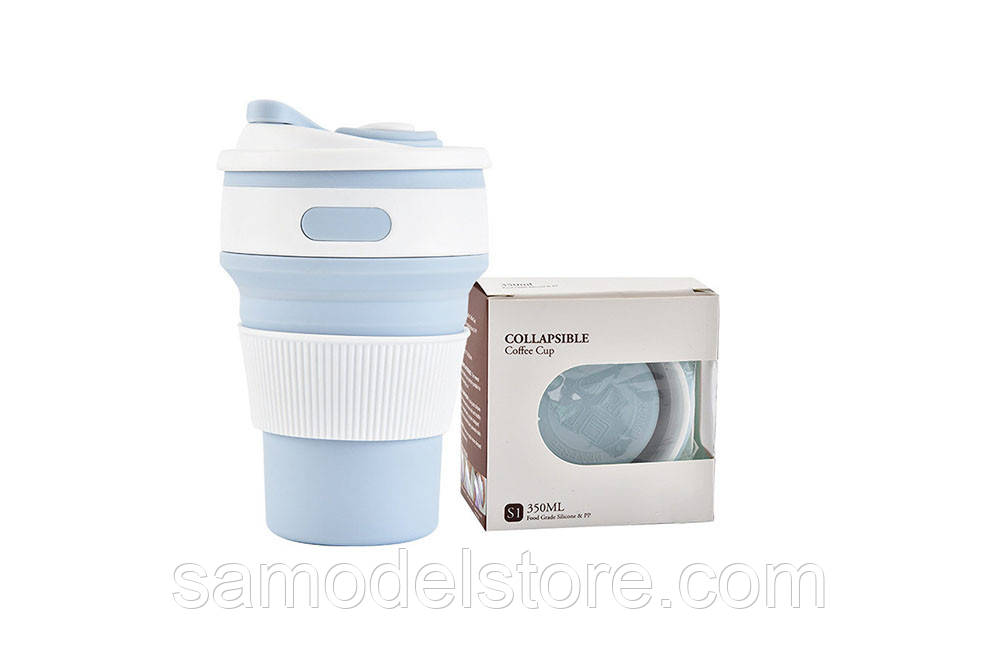 Складана силіконова термочашка з кришкою Collapsible 350 мл., фото 1