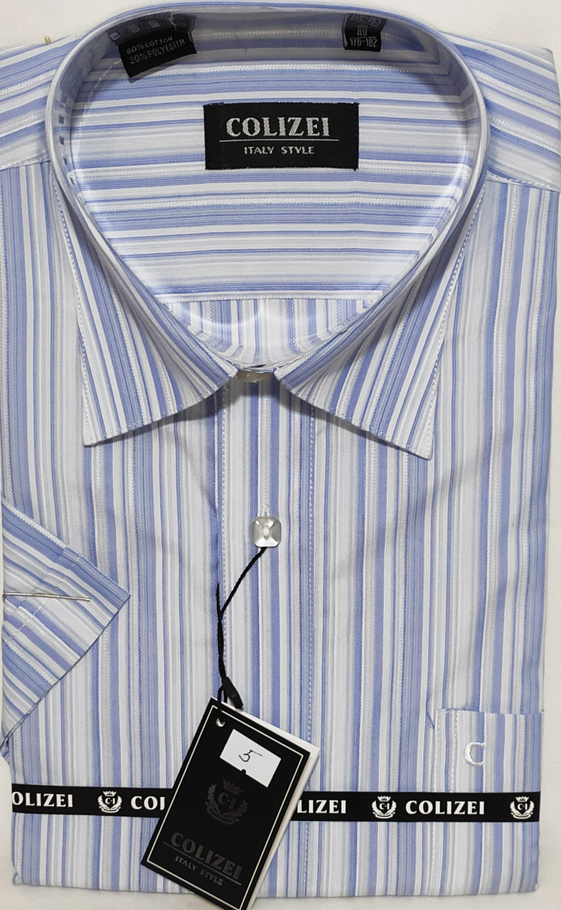 Сорочка чоловіча Colizei vk-0005 блакитна в смужку класична з коротким рукавом