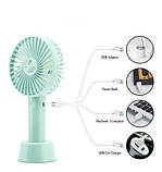 Вентилятор ручної акумуляторний Portable fan Blue з підставкою і USB-зарядкою, фото 3