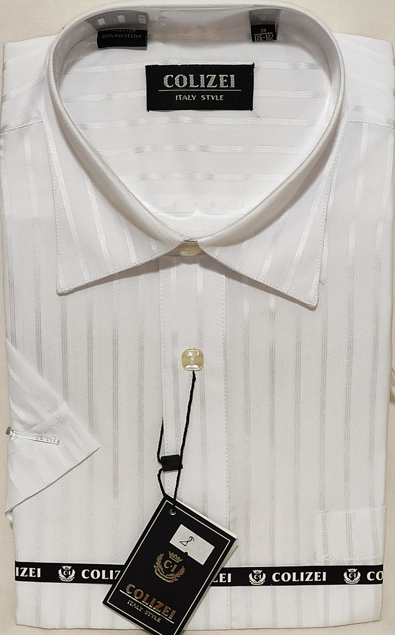 Сорочка чоловіча Colizei vk-0008 біла в смужку класична з коротким рукавом