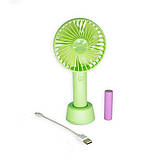 Вентилятор ручної акумуляторний Portable fan Green з підставкою і USB-зарядкою, фото 2