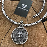Срібний ланцюжок Лисий Хвост із двосторонньою підвіскою, обіром Вовк і Дерево життя, фото 2