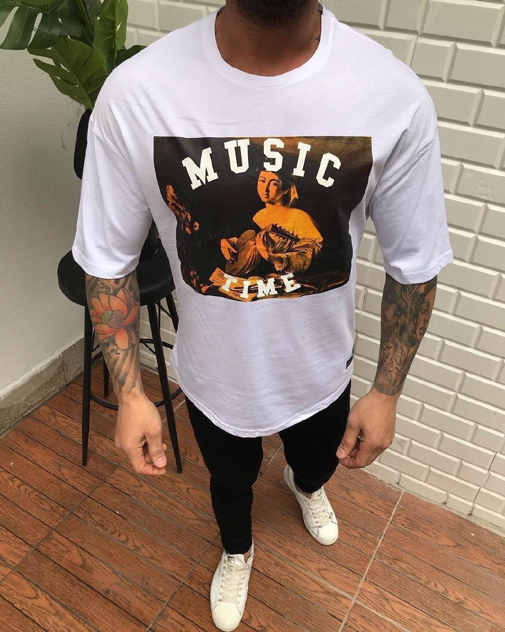 Чоловіча футболка Music Time M359 біла М, L, XL
