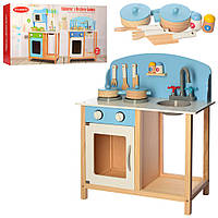 Детский игровой набор кухня деревянная MD 2389 плита духовка мойка посуда **