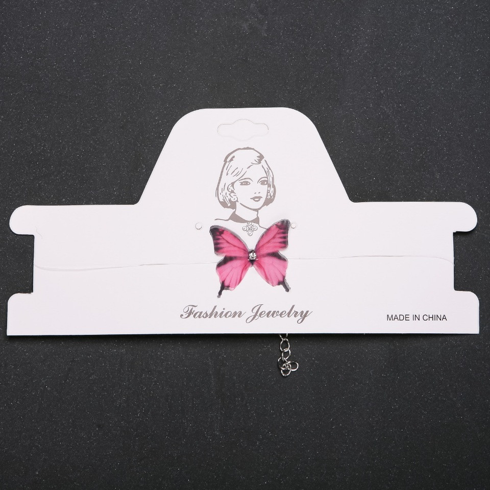 Чокер на невидимій волосіні Метелик ( органза ) малинова d-33х27мм L-32-38см, фото 1