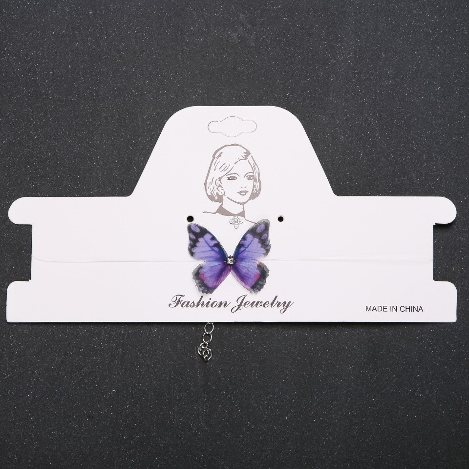 Чокер на невидимій волосіні Метелик ( органза ) фіолетова d-33х27мм L-32-38см, фото 1