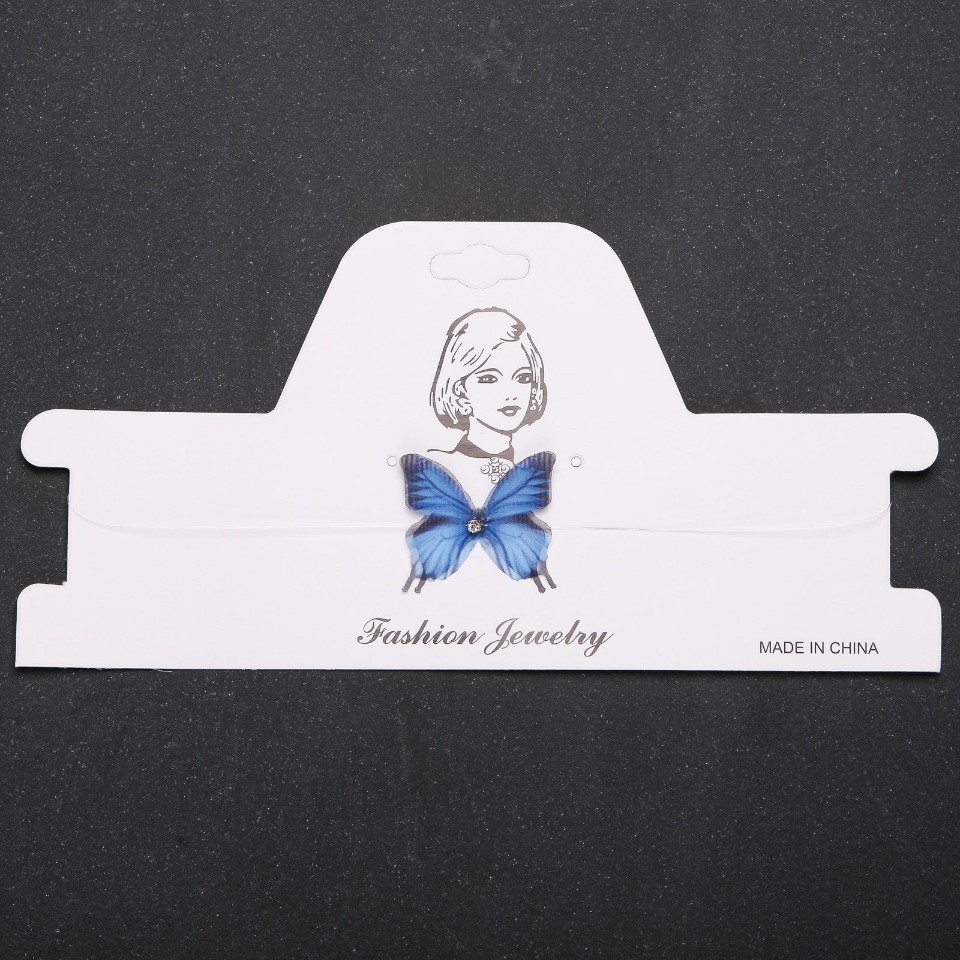 Чокер на невидимій волосіні Метелик ( органза ) темно-блакитна d-33х27мм L-32-38см, фото 1