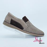 Мокасины нубуковые мужские бежевого цвета «Style Shoes»