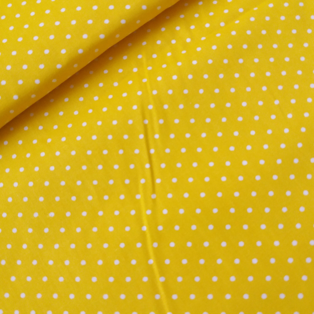 Сатин корейська білі точки на жовтому, ширина 160 см, фото 1