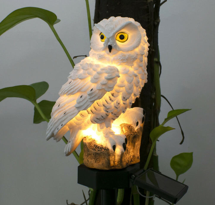 Садова фігурка на сонячній батареї Сова, водонепроникний, висота 15 см. Білий, фото 1