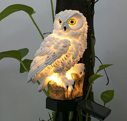 Садова фігурка на сонячній батареї Сова, водонепроникний, висота 15 см. Білий