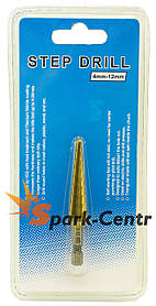 Свердло ступеневе Ø 4-12 мм з покриттям з нітриду титану (HSS TiN)
