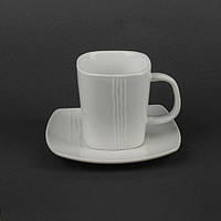 Чашка белая фарфоровая 250мл с квадратным блюдцем для чая (арт. HR1314)