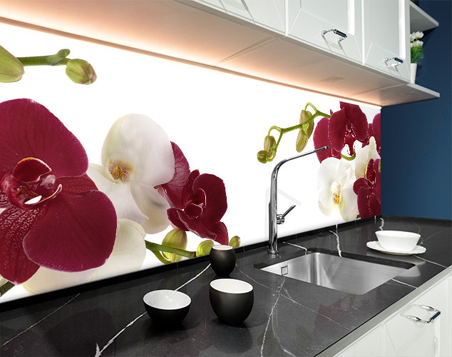 Наклейка на кухонний фартух 60 х 250 см, з фотодруком та захисною ламінацією орхідеї на гілці (БП-s_fl11730-1)