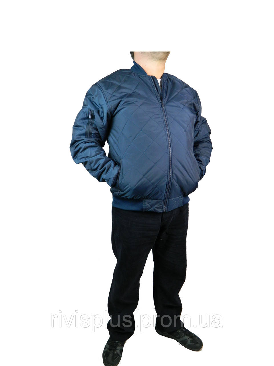 Чоловіча куртка-бомбер 52,54,56,58 СТЬОБАНА на тонкому синтепоні,весна-осінь синя