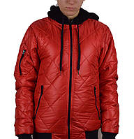 Женска куртка-стеганка ,бомбер для девушек,куртка женская (36-38-40-42),капюшон на флисе,черная и красная