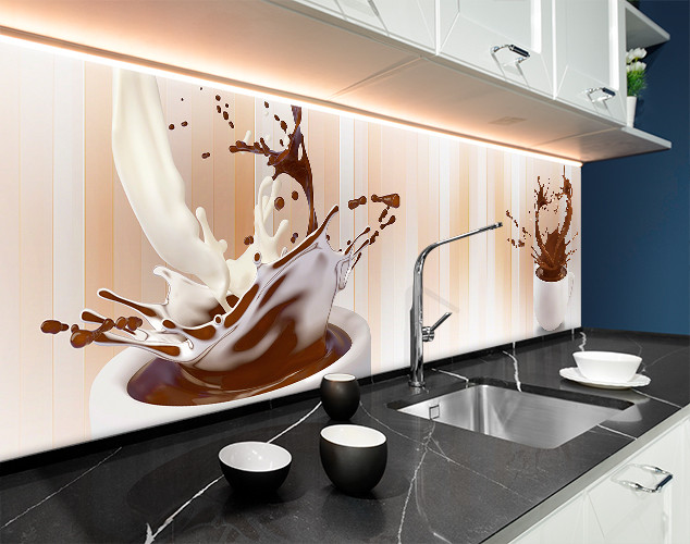 Наклейка на кухонний фартух 60 х 250 см, з фотодруком та захисною ламінацією кавовий сплеск, абстракція (БП-s_ed590-1)