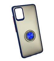 Чехол для Samsung A51, A515 накладка с кольцом бампер Ring противоударный с магнитом синий