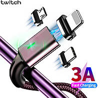 Кабель для зарядки телефона магнитный USB 3 В 1 Тwitch Type C, MicroUSB, Lightning. 50 сантиметров.