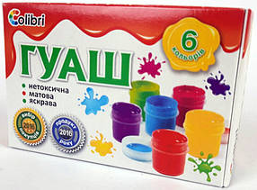 !!!Суха!!! Гуаш "Яскраві Плями" 6 кольорів, 20 мл (дитячі гуашеві фарби для малювання) Ц394001У KNZ