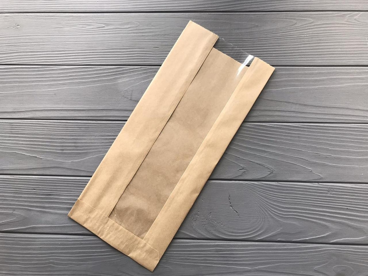 Пакет саше з прозорою вставкою бурий 340х140х60 121Ф, фото 1