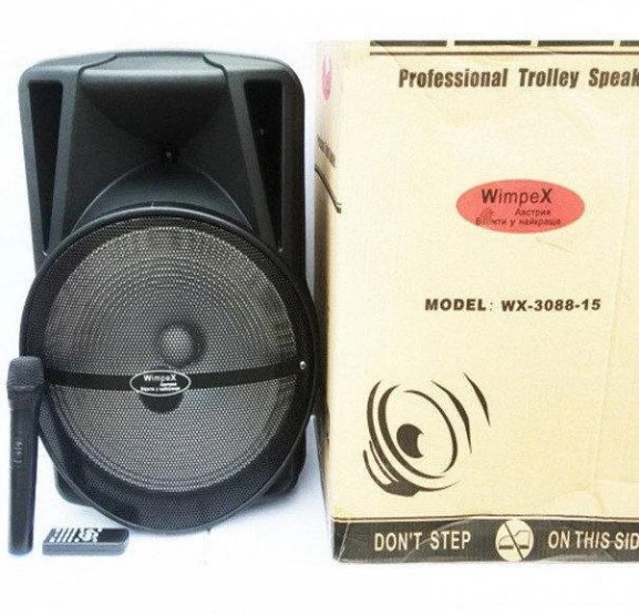 Колонка акумуляторна Wimpex WX-3088 Bluetooth, SD+USB, пульт, радіомікрофон, фото 1