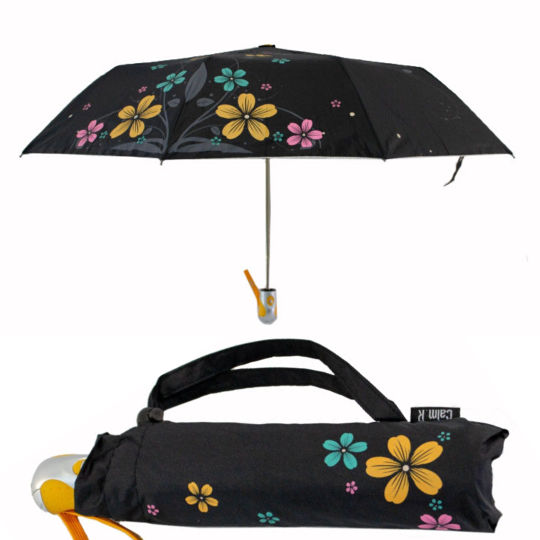 Жіноча парасоля напівавтомат з сріблястим напиленням і квітковим принтом від Max, жетлая ручка, 124-3