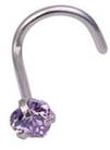 Пірсинг, сережок для носа, нострилу з фіолетовим кристалом, форма твіст, фото 2