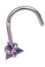 Пірсинг, сережок для носа, нострилу з фіолетовим кристалом, форма твіст, фото 4