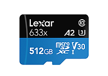 Високопродуктивна карта пам'яті microSDXC 633x UHS-I Lexar 512 ГБ з адаптером SD