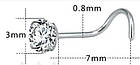 Пірсинг, сережок для носа, нострилу з фіолетовим кристалом, форма твіст, фото 2