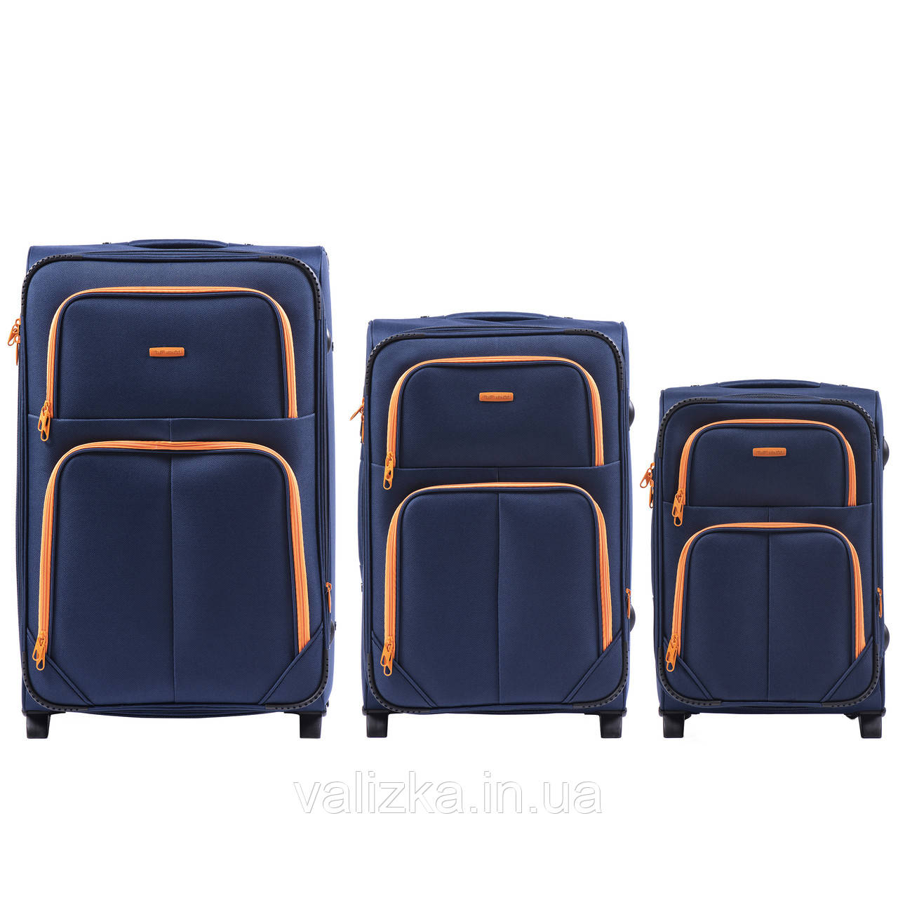 Комплект текстильних валіз на 2-х колесах Wings 214 з розширювачем, синього кольору