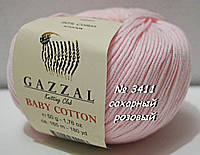 Нитки пряжа для вязания хлопок/акрил BABY COTTON GAZZAL Беби коттон Газзал № 3411- сахарный розовый