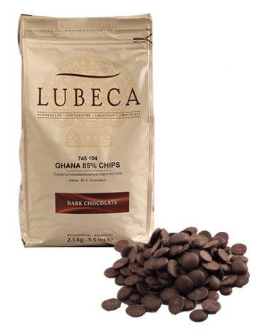 Шоколад темний кувертюр Lubeca GHANA 85 % 2,5 кг