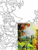 Полотно на картоні з контуром, Пейзаж № 21, 30*40, бавовна, акрил, ROSA START GPA283821