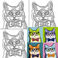 Полотно на картоні з контуром, «Pop Art Cat», 30*30см, бавовна, акрил, ROSA START GPA284305