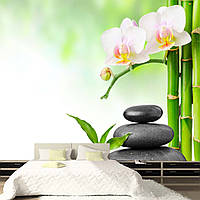 Фото Обои "Бамбук с белыми орхидеями на камнях" - Любой размер! Читаем описание!