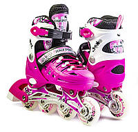 Детские ролики Scale Sports Pink с подсветкой переднего колеса. Колеса мягкие. Размеры 29-33 / 38-41