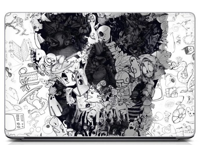 Вінілова наклейка для ноутбука 15.6"-13.3" Doodle skull Матова 380х250 мм, наклейки братові, другу, хлопцю