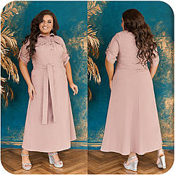 Довга сукня-сорочка з натурального льону з погяском, батал великі розміри