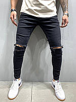 Мужские стильные джинсы (чёрные с потёртостями) Новая модель 2020