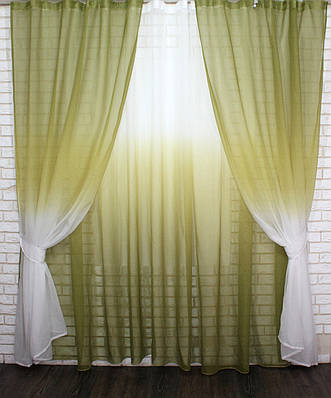 Комплект розтяжка "Омбре", тканина батист, під льон. (2шт. 1,5х2,5м+4х2,5м) Колір оливковий з білим 10-109