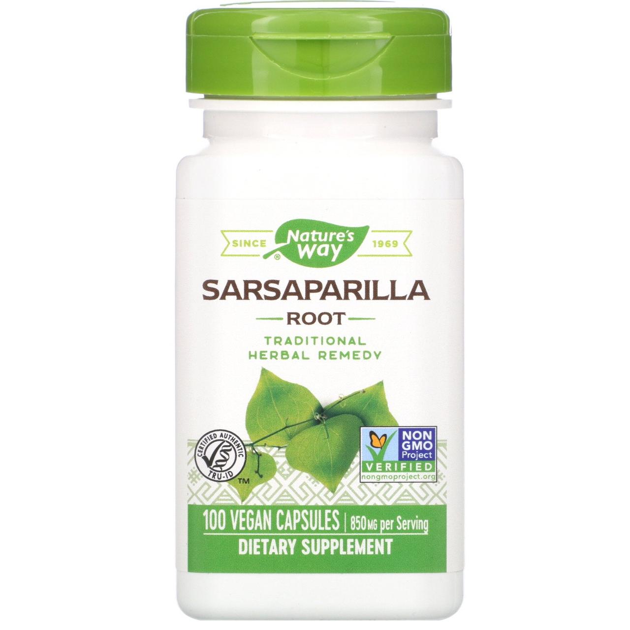Корінь сарсапарели, Sarsaparilla Root, nature's Way, 850 мг, 100 капсул веганских